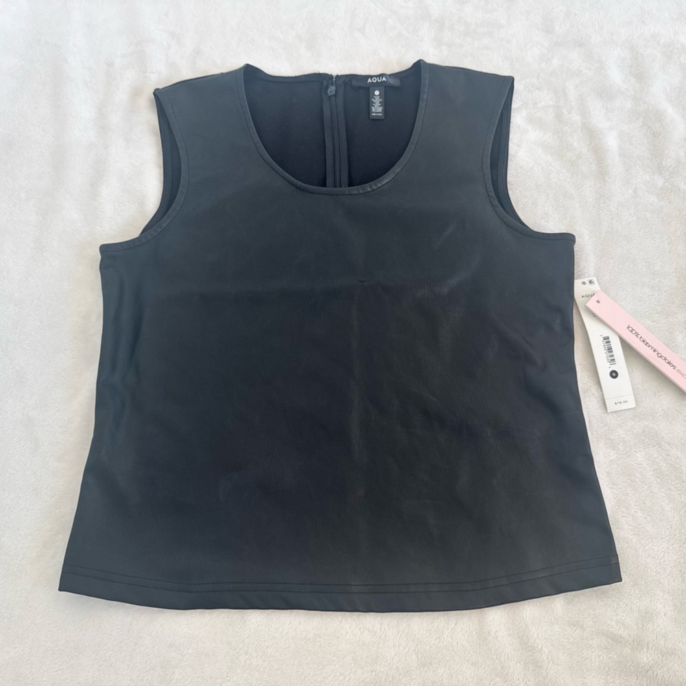 Aqua Size Small Faux Leather Front Sleeveless Top. NEW with tags. Back zipper